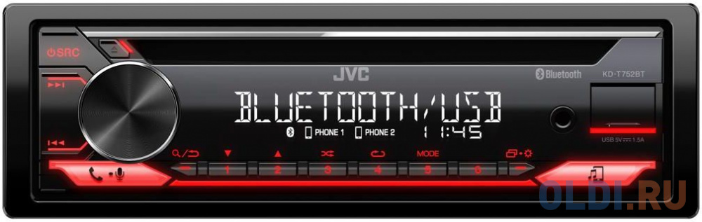 Автомагнитола CD JVC KD-T752BT 1DIN 4x50Вт автомагнитола pioneer dmh a245bt 2din 4x50вт