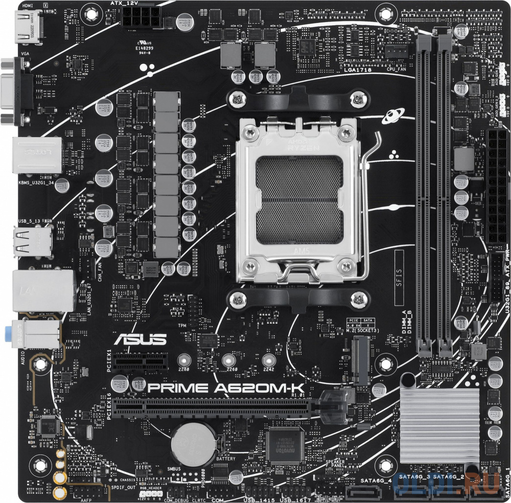 Материнская плата Asus PRIME A620M-K SocketAM5 AMD A620 2xDDR5 mATX AC`97 8ch(7.1) GbLAN RAID+VGA+HDMI материнская плата asus prime h510m r si 90mb18c0 m0ecy0