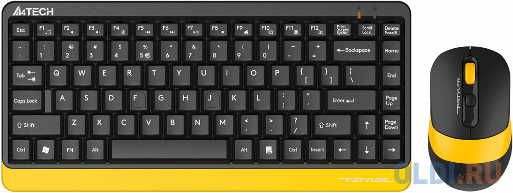 Клавиатура + мышь A4Tech Fstyler FG1110 клав:черный/желтый мышь:черный/желтый USB беспроводная Multimedia (FG1110 BUMBLEBEE) клавиатура оклик 860s серый usb беспроводная bt radio slim multimedia подставка для запястий 1809323