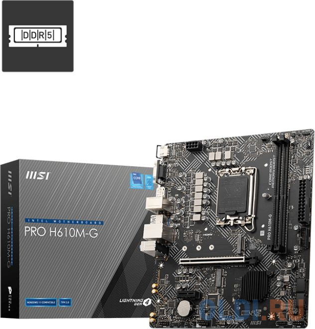 Материнская плата MSI PRO H610M-G Soc-1700 Intel H610 2xDDR5 mATX AC`97 8ch(7.1) GbLAN+VGA+HDMI+DP материнская плата gigabyte h510m k v2 soc 1200 intel h470 2xddr4 matx ac 97 8ch 7 1 gblan hdmi