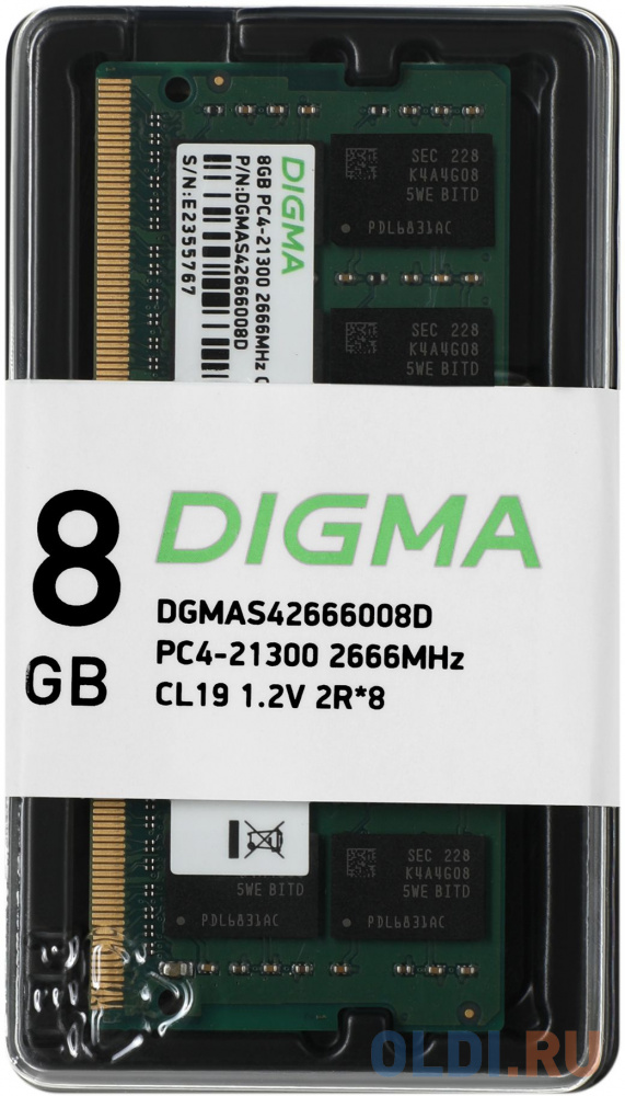 Память DDR4 8Gb 2666MHz Digma DGMAS42666008D RTL PC4-21300 CL19 SO-DIMM 260-pin 1.2В dual rank Ret оперативная память 4gb 1x4gb pc4 21300 2666mhz ddr4 dimm cl19 qumo qum4u 4g2666c19