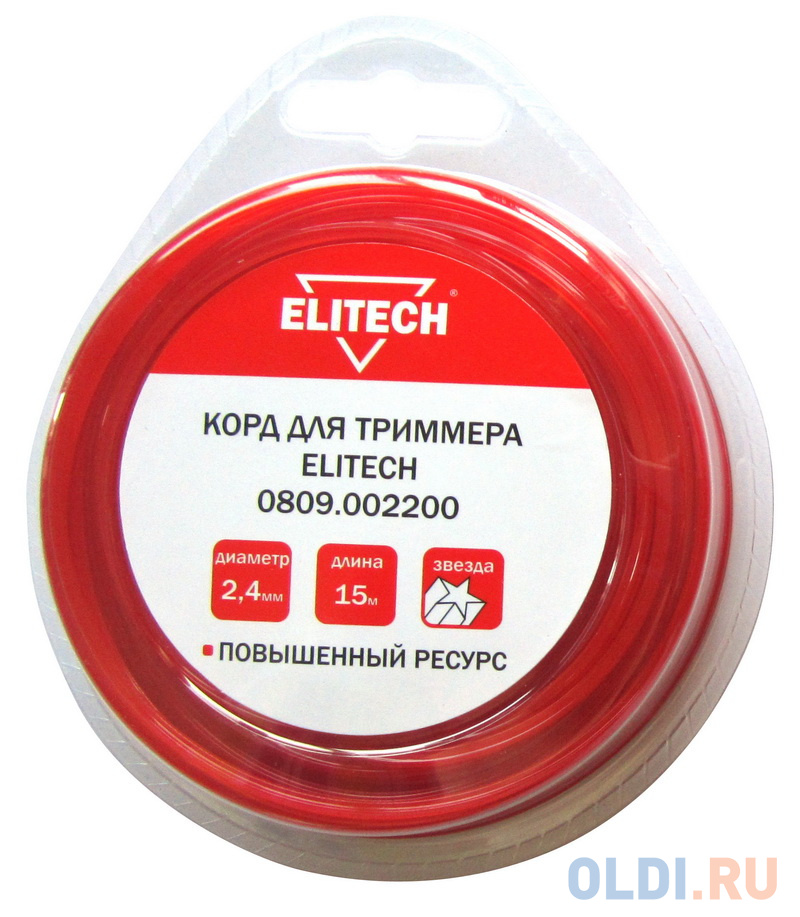 Леска для садовых триммеров Elitech 0809.002200 d=2.4мм L=15м леска для садовых триммеров elitech 0809 003000 d 2мм l 15м