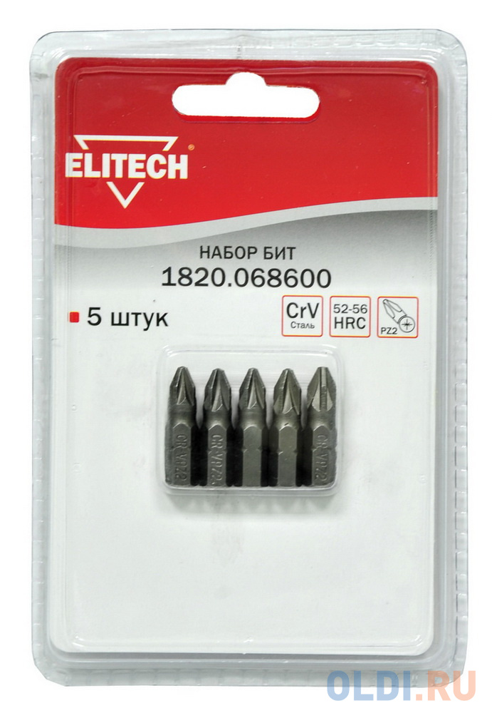 Набор бит Elitech 1820.068600 (5пред.) для шуруповертов набор бит торсионных pz2x50 мм для ударных шуруповертов 10 шт gross