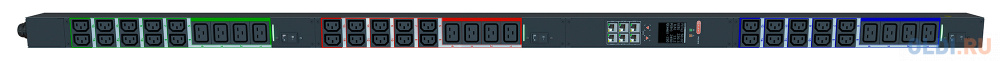 Блок распределения питания Elemy IPDU-5916 верт.размещ. 12xC19 30xC13 с мониторингом 32A IEC 60309 2.4м