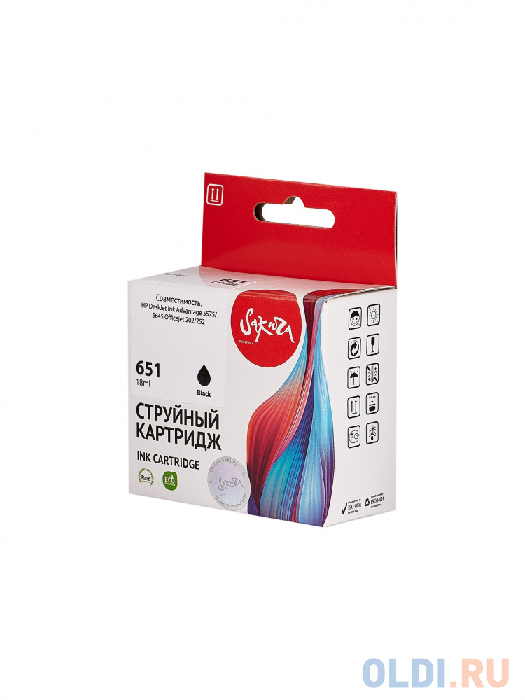 

Струйный картридж Sakura C2P10AE (№651 Black) для HP DeskJet Ink Advantage 5575/5645, OfficeJet 252/202, пигментный тип чернил, черный, 18 мл.