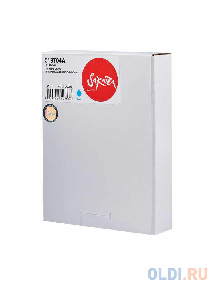 

Струйный картридж Sakura C13T04A240 (C13T04A C) для Epson WorkForce PRO WF-C8690/C8190, пигментный тип чернил, голубой, 85 мл., 8000 к.