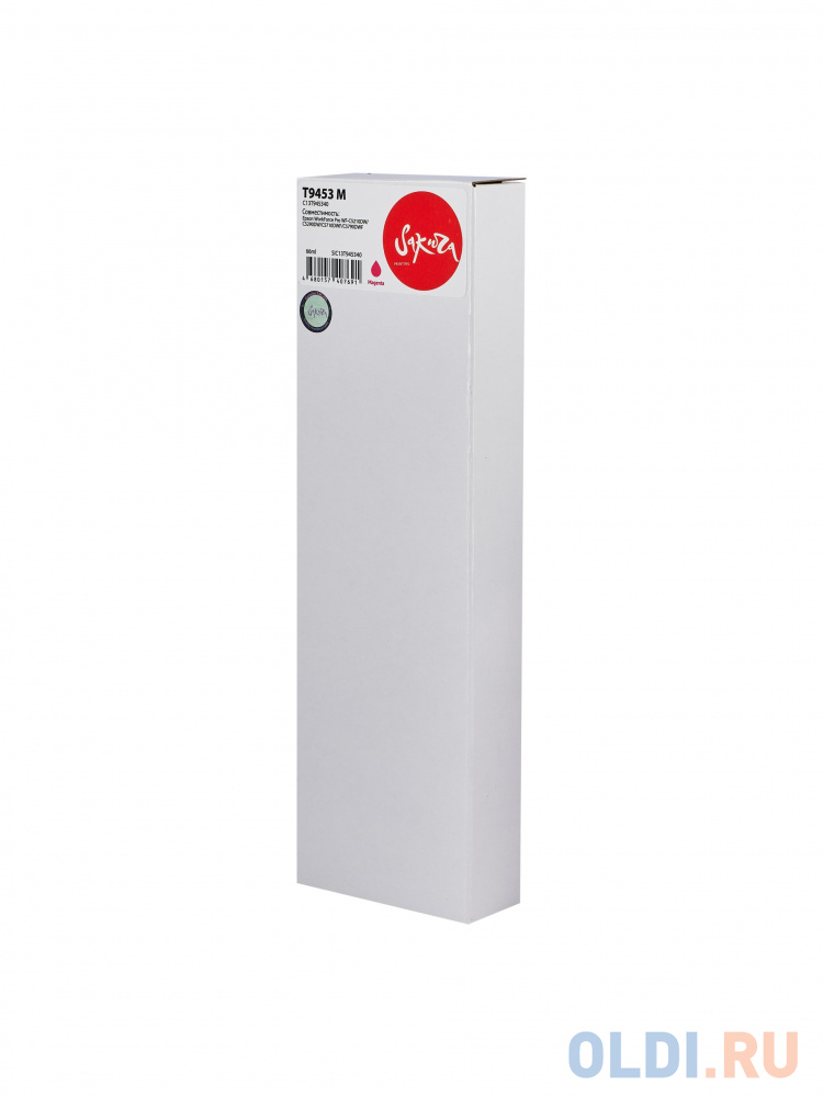 

Контейнер с чернилами Sakura C13T945340 (T9453 M) для Epson WorkForce Pro WF-C5210DW/C5290DW/C5710DWF/C5790DWF, пигментный тип чернил, пурпурный, 66 м