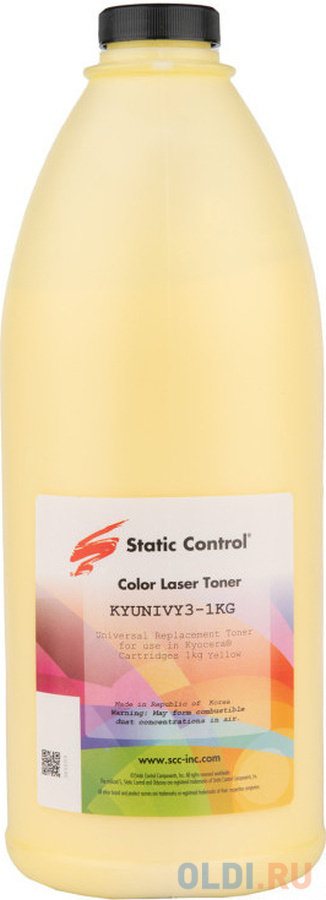 Тонер Static Control KYUNIVY3-1KG желтый флакон 1000гр. для принтера Kyocera FSC5100DN/TA250ci - фото 1