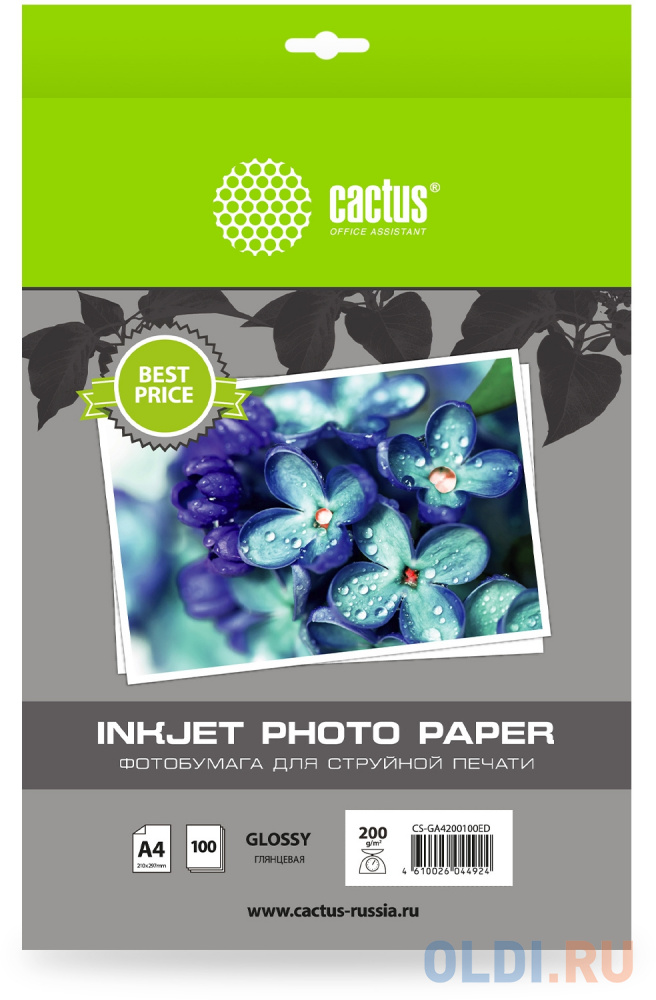 Фотобумага Cactus CS-GA4200100ED A4/200г/м2/100л./белый глянцевое для струйной печати