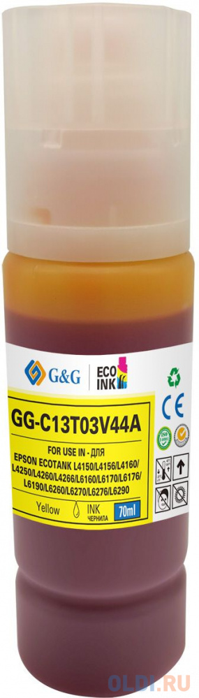 Чернила G&G GG-C13T03V44A 101Y желтый70мл для Epson L4150/L4160/L6160/L6170