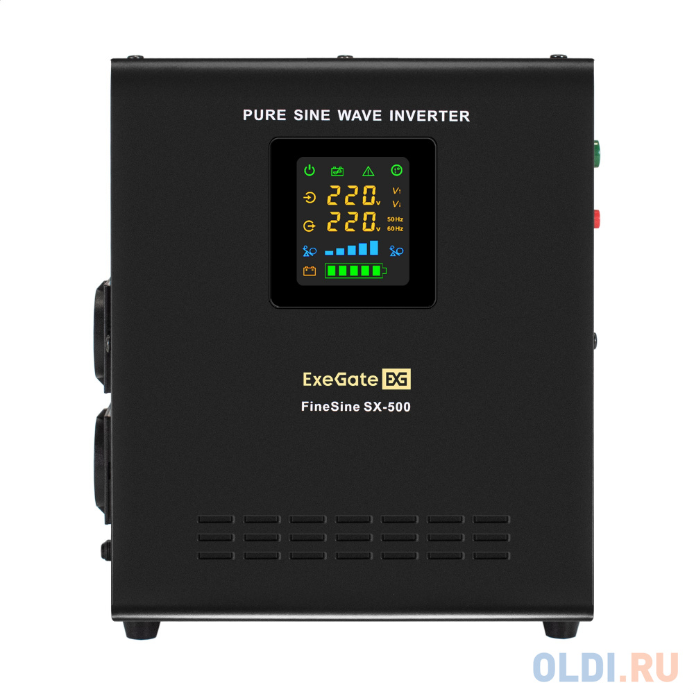 Комплект ИБП EX295995RUS + батарея 26Aч EX282970RUS 1шт (инвертор, синус, для котла, настенный) ExeGate FineSine SX-500.LCD.AVR.2SH <500VA/300W, чи EX296493RUS - фото 2