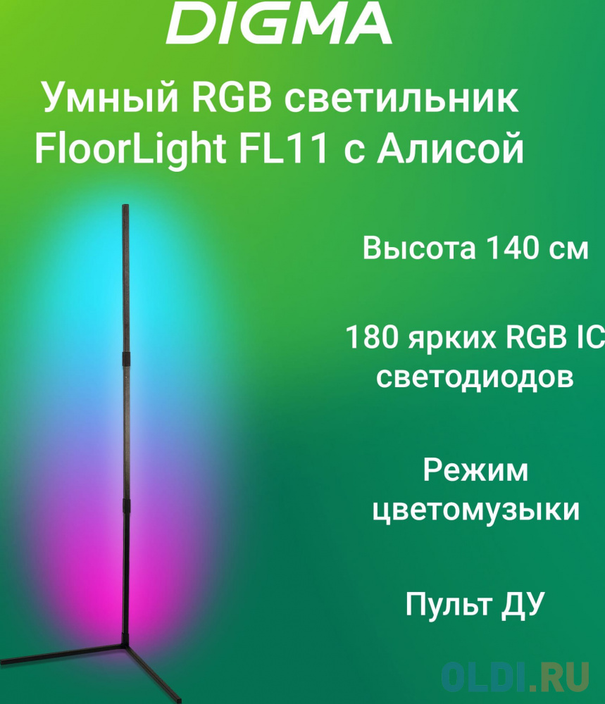 Умный светильник Digma FloorLight FL11 напол. черный (FL11)