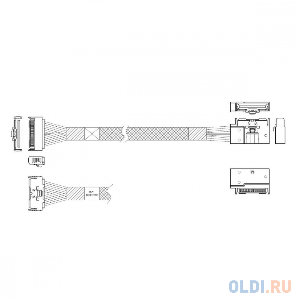 P7359GB00800-1    Cable MCIO x8 74P (прямой Straight Type)  -TO-  MCIO x8 74P (угловой Left Exit) , 85 Ohm, L:80cm (CMCMC)