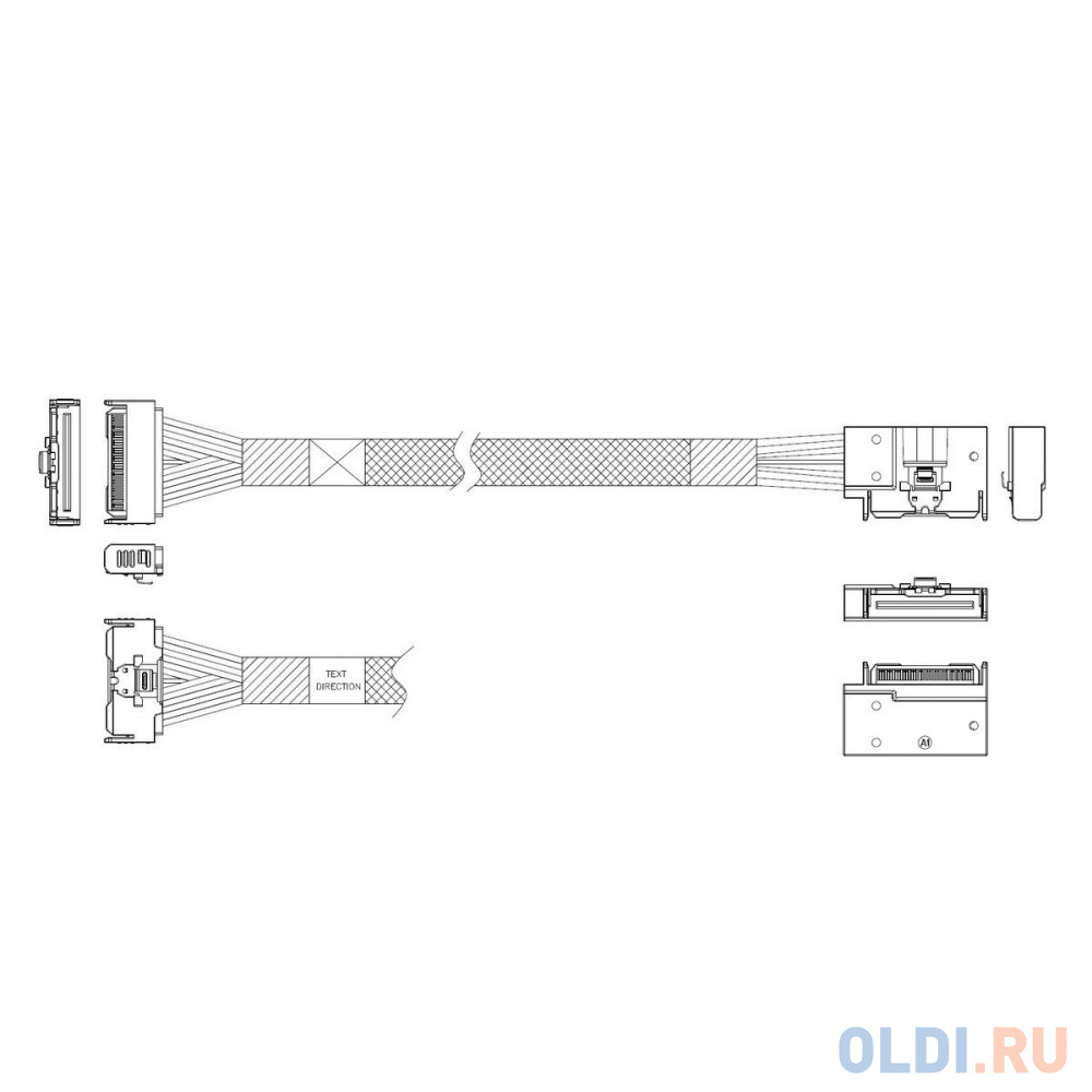 

P7360GB00800-1 Cable MCIO x8 74P (прямой Straight Type) -TO- MCIO x8 74P (угловой Right Exit) , 85 Ohm, L:80cm (CMCMC)