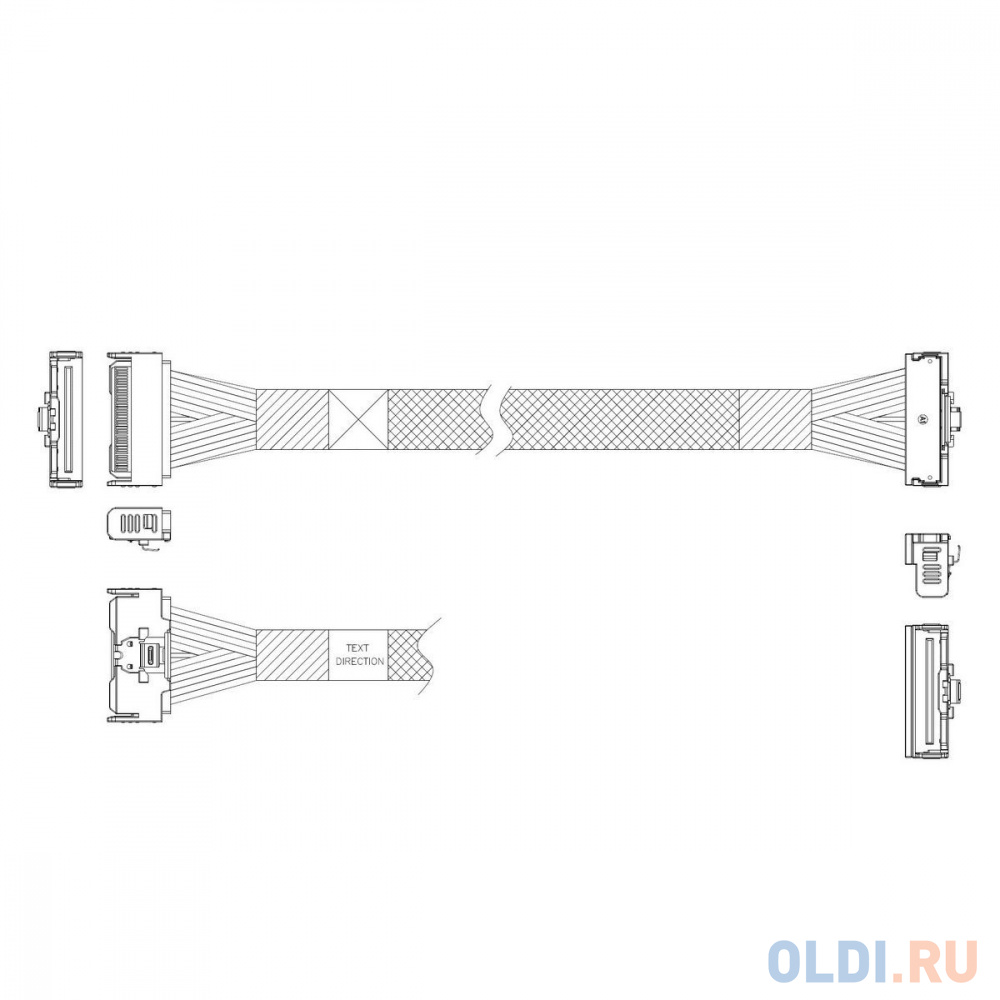 P7322GB00800-2    Cable MCIO x8 74P (прямой Straight Type)  -TO-  MCIO x8 74P (угловой Right Angle) , 85 Ohm, L:80cm (CMCMC)