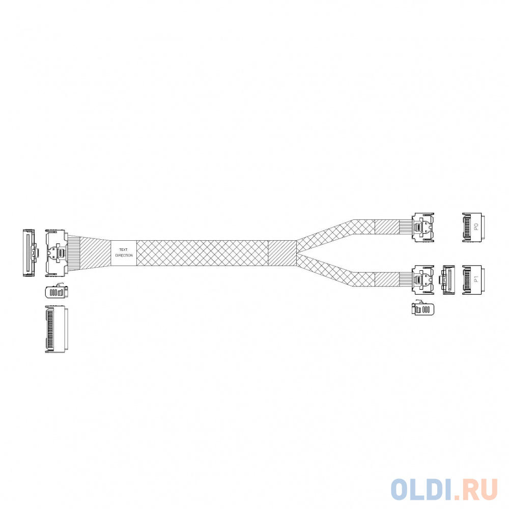 P732VGB10800-1 Cable MCIO x8 74P (прямой Straight Type)  -TO-  2*MCIO x4 38P (прямой Straight Type) , 85 Ohm, L:80cm (CMC2MC)