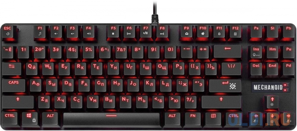 Игровая клавиатура DEFENDER MECHANOID чёрная (USB , SNK Brown, красная подсветка, 87 кл., GK-581)