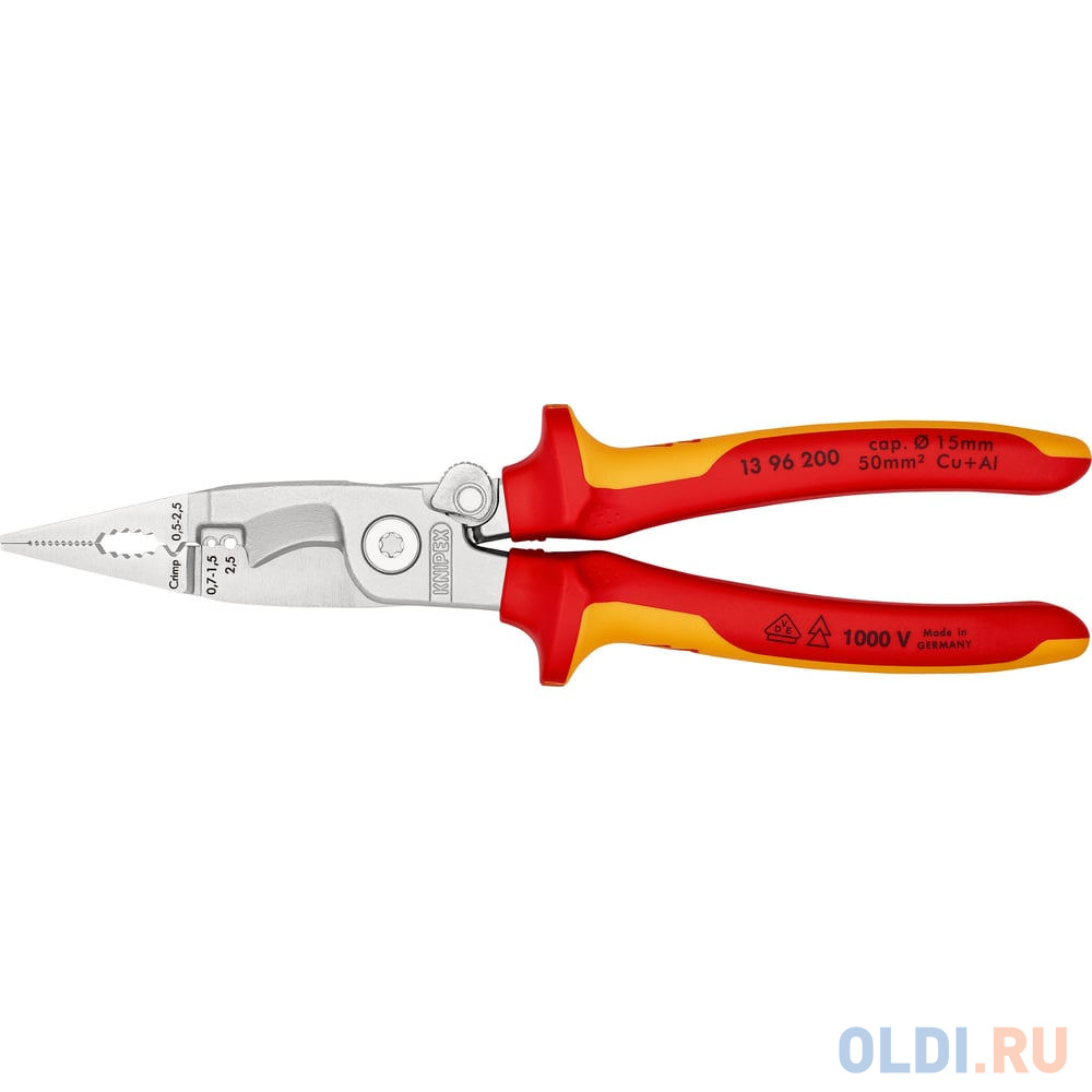 KNIPEX Клещи электромонтажные VDE, 6-в-1, зачистка: 0.75 - 1.5 + 2.5 мм, L-200 мм, KN-1396200SB