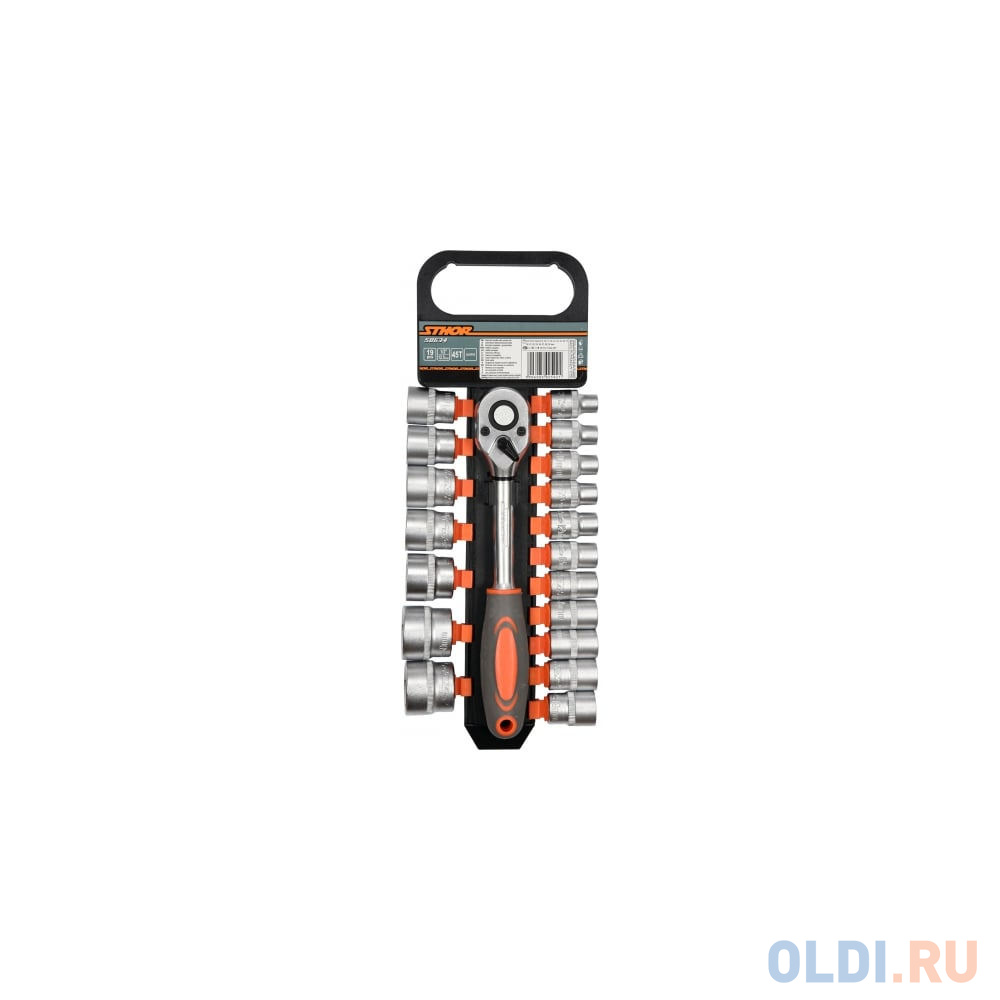 

STHOR Набор торцовых головок 1/2 с трещоткой 19 предметов 58634