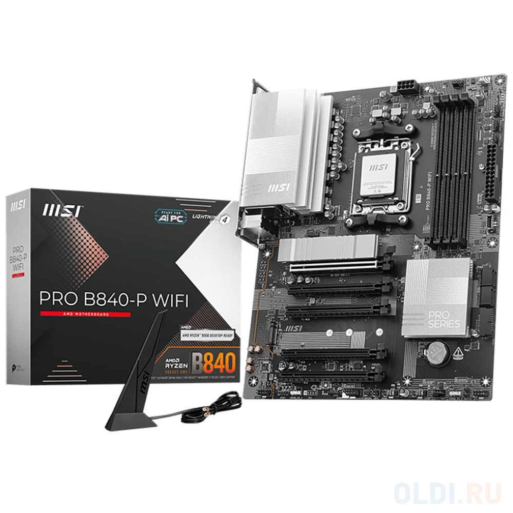 

Материнская плата MSI PRO B840-P WIFI B840, AM5, 4*DDR5, 5*PCIEx16, 2*M.2, 2*TypeC, 1*USB3.2Gen2, 4*USB3.2Gen1, 8*USB2.0, 4*SATA3.0, 2.5G, HDMI, ATX,