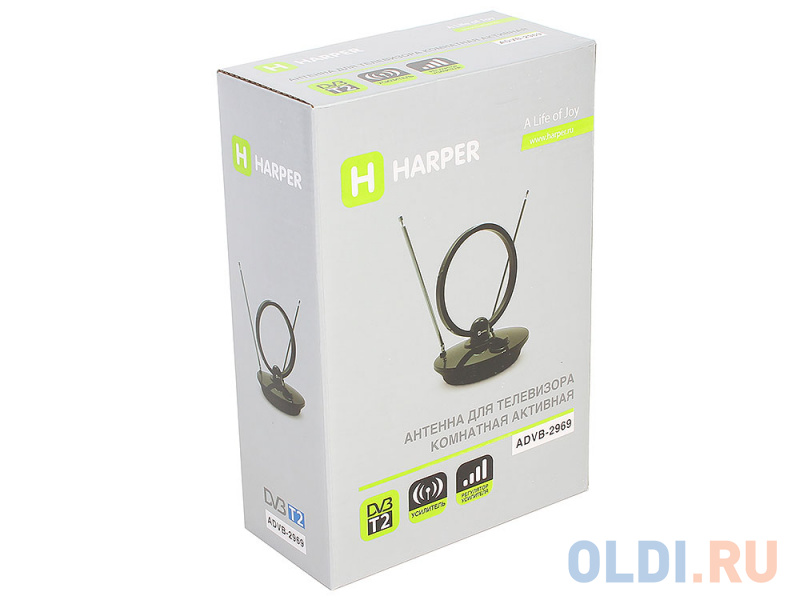Телевизионная антенна HARPER ADVB-2969 (комнатная, активная;DVB-T2; VHF / UHF (174–230 MHz, 470-862 MHz); 25 dB; 75 ; 3 dB; 1м) фото