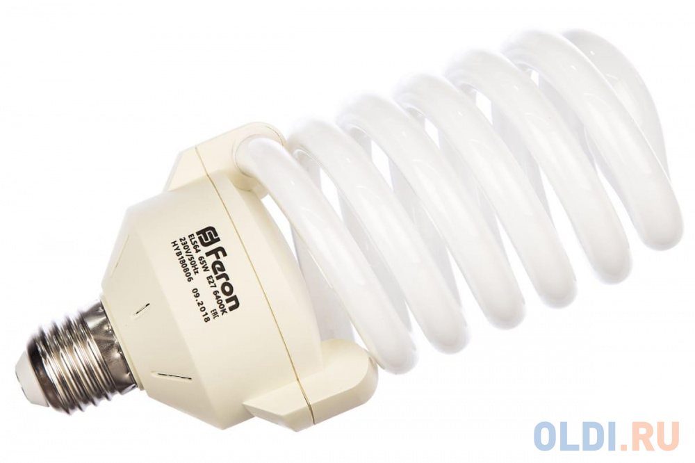 Лампа энергосберегающая КЛЛ 65/864 Е27 D80х187 спираль (ELS64), цвет 6400, размер E27 - Стандарт - фото 1