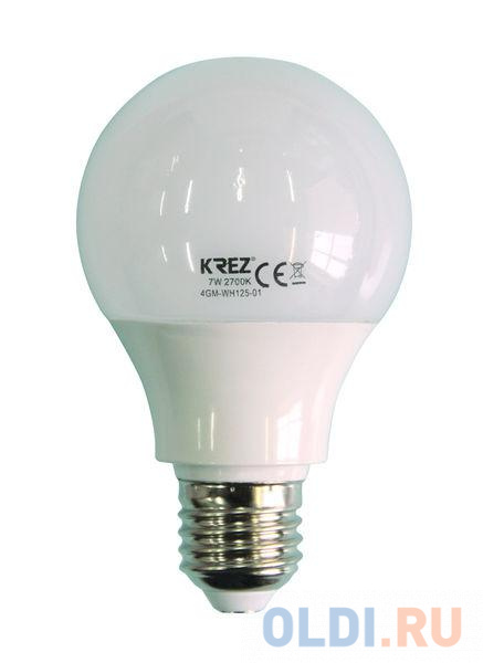 Лампа светодиодная шар KREZ E27 7W 2700K 4GM-WH125-01