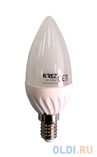 Лампа светодиодная свеча KREZ E14 3W 2700K 4CM-WH223-01