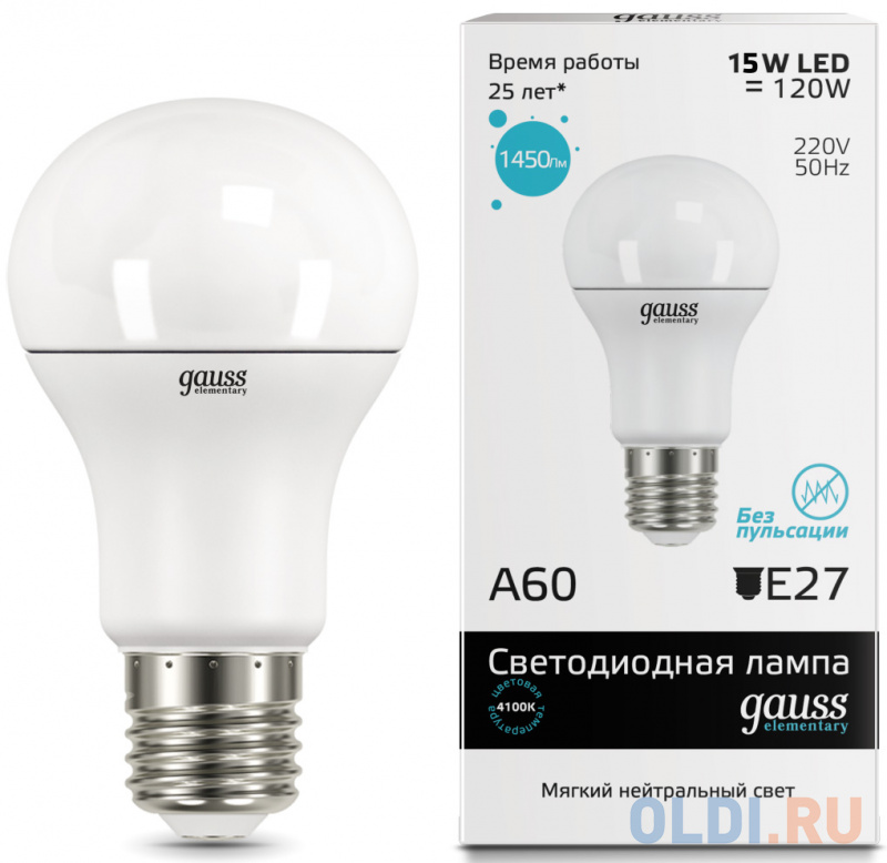 Лампа светодиодная груша Gauss LED Elementary 23225 E27 15W 4100K gauss led elementary a67 30w e27 4100k 1 10 50