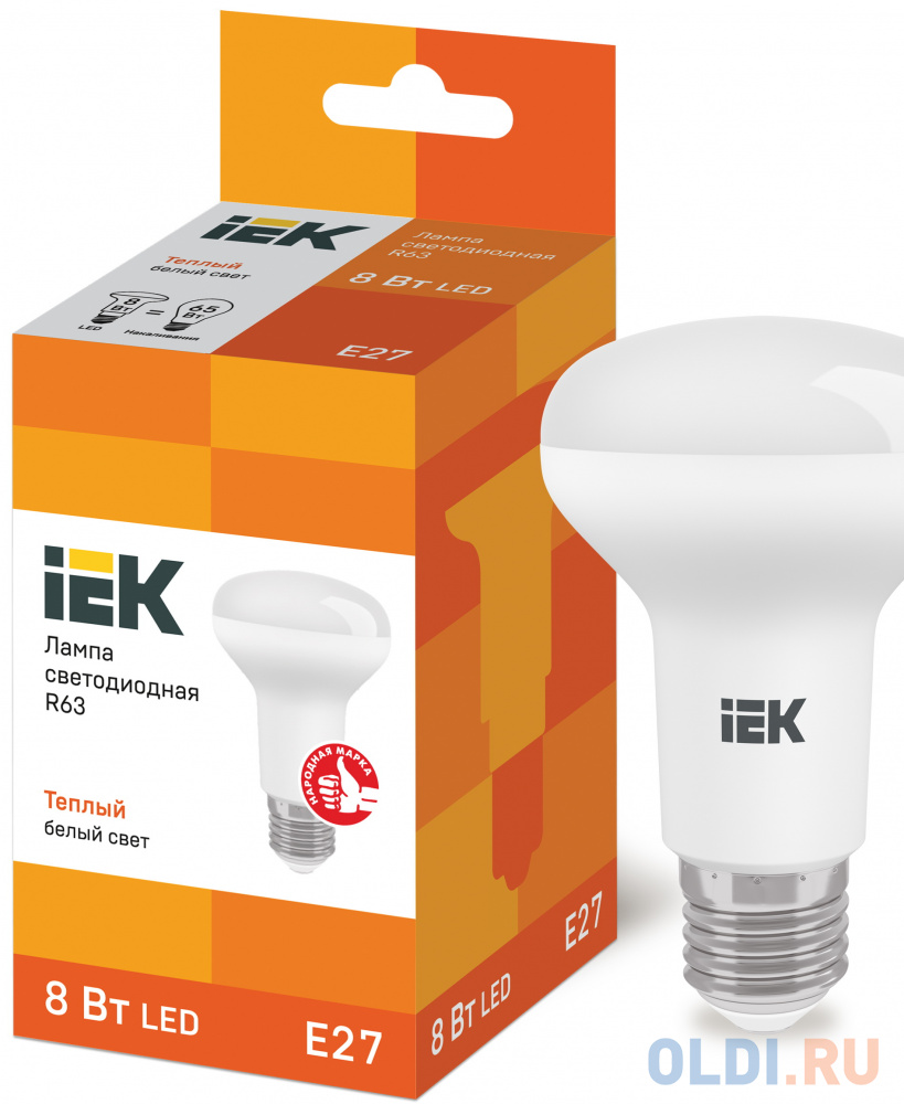 Iek LLE-R63-8-230-30-E27 Лампа светодиодная ECO R63 рефлектор 8Вт 230В 3000К E27 IEK