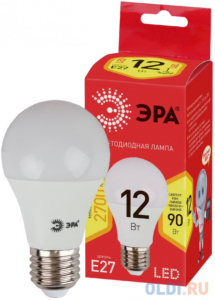 

ЭРА Б0030026 ECO LED A60-12W-827-E27 Лампа ЭРА (диод, груша, 12Вт, тепл, E27