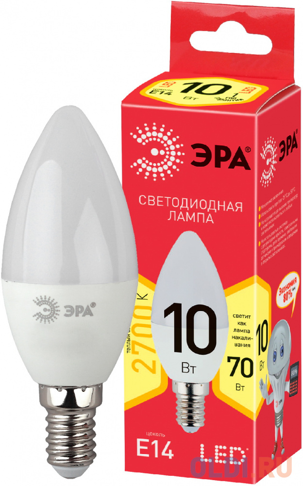 

ЭРА Б0032961 ECO LED B35-10W-827-E14 Лампа ЭРА (диод, свеча, 10Вт, тепл, E14)