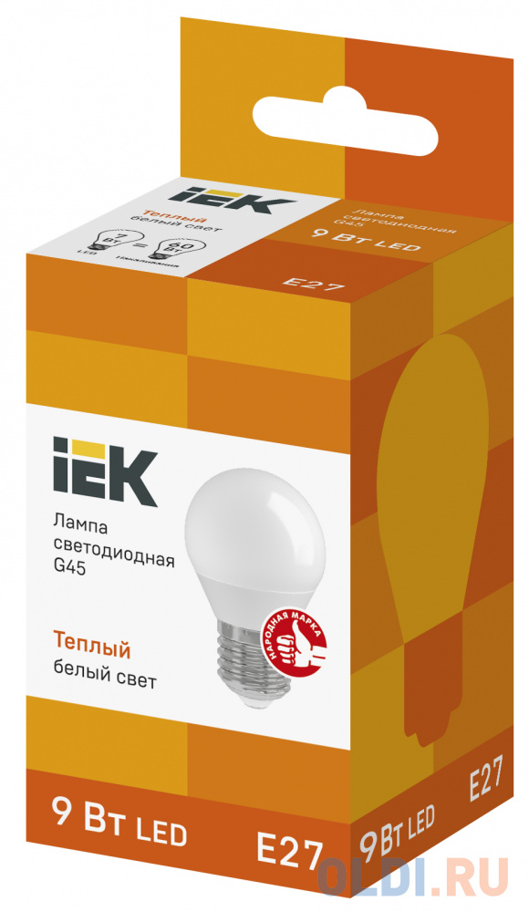 Iek LLE-G45-9-230-30-E27 Лампа светодиодная ECO G45 шар 9Вт 230В 3000К E27 от OLDI