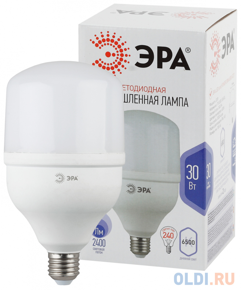 ЭРА Б0027004 Светодиодная лампа LED smd POWER 30W-6500-E27 эра б0027005 светодиодная лампа led smd power 40w 4000 e27