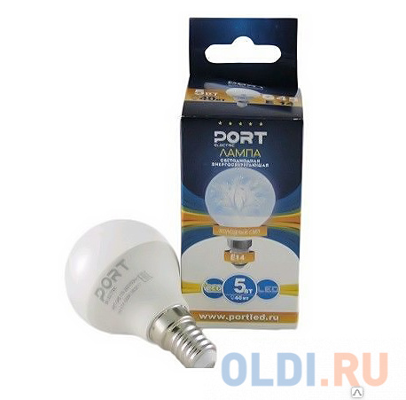 

ЛАМПА СВЕТОДИОДНАЯ (LED) "PORT" G45 ШАР 05W 4200 К E14, МАТОВ., ХОЛ. СВЕТ (10/100