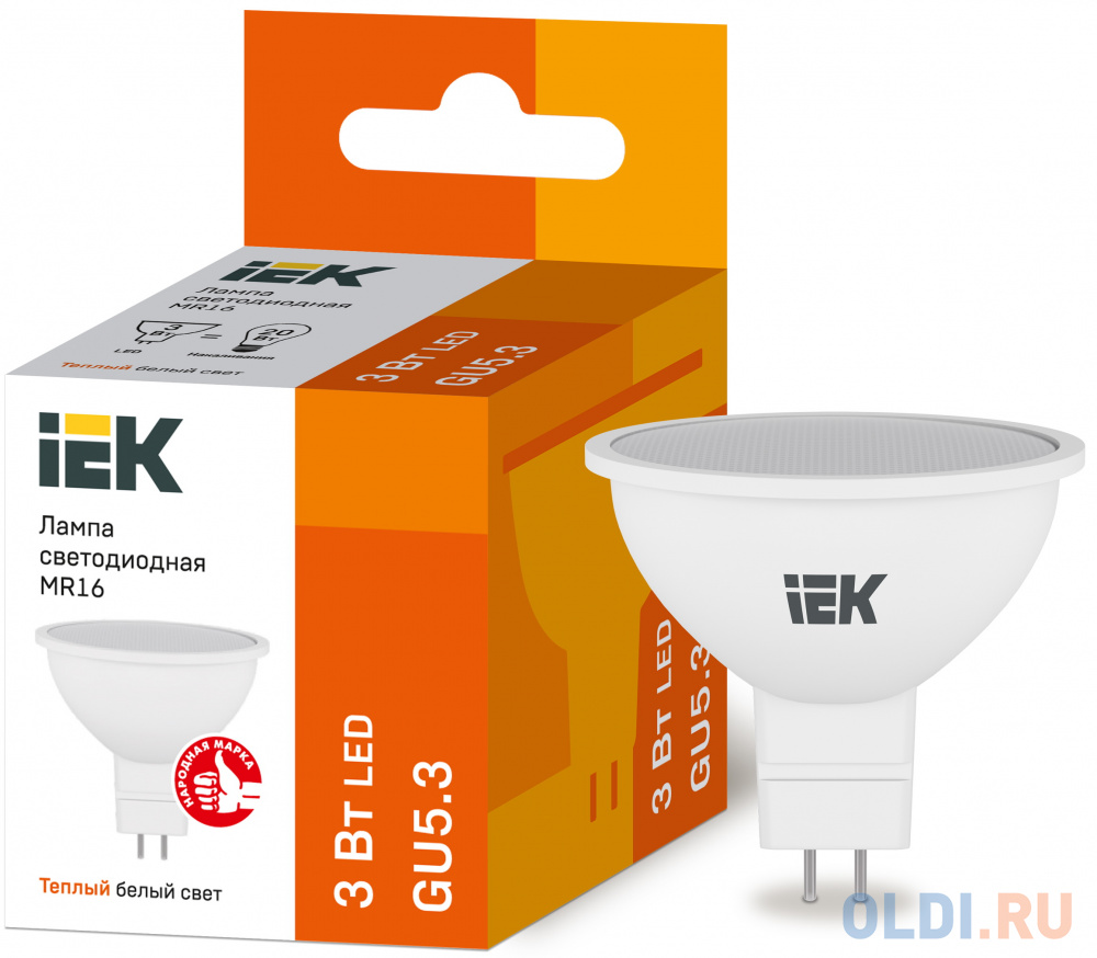 

Iek LLE-MR16-3-230-30-GU5 Лампа светодиодная ECO MR16 софит 3Вт 230В 3000К GU5.3 IEK