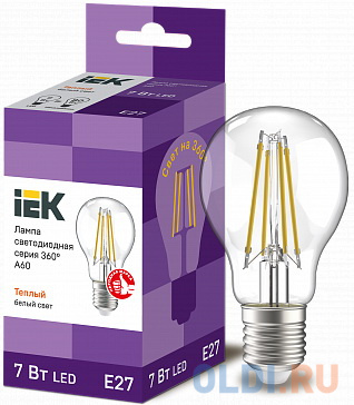 

Iek LLF-A60-7-230-30-E27-CL Лампа LED A60 шар прозр. 7Вт 230В 3000К E27 серия 360°