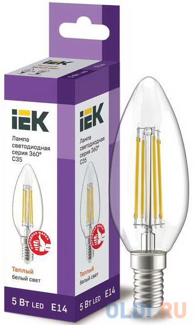Iek LLF-C35-5-230-30-E14-CL Лампа LED C35 свеча прозр. 5Вт 230В 3000К E14 серия 360° от OLDI