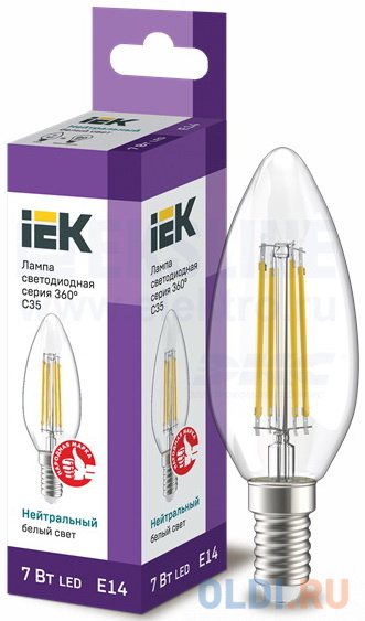 

Iek LLF-C35-7-230-40-E14-CL Лампа LED C35 свеча прозр. 7Вт 230В 4000К E14 серия 360°