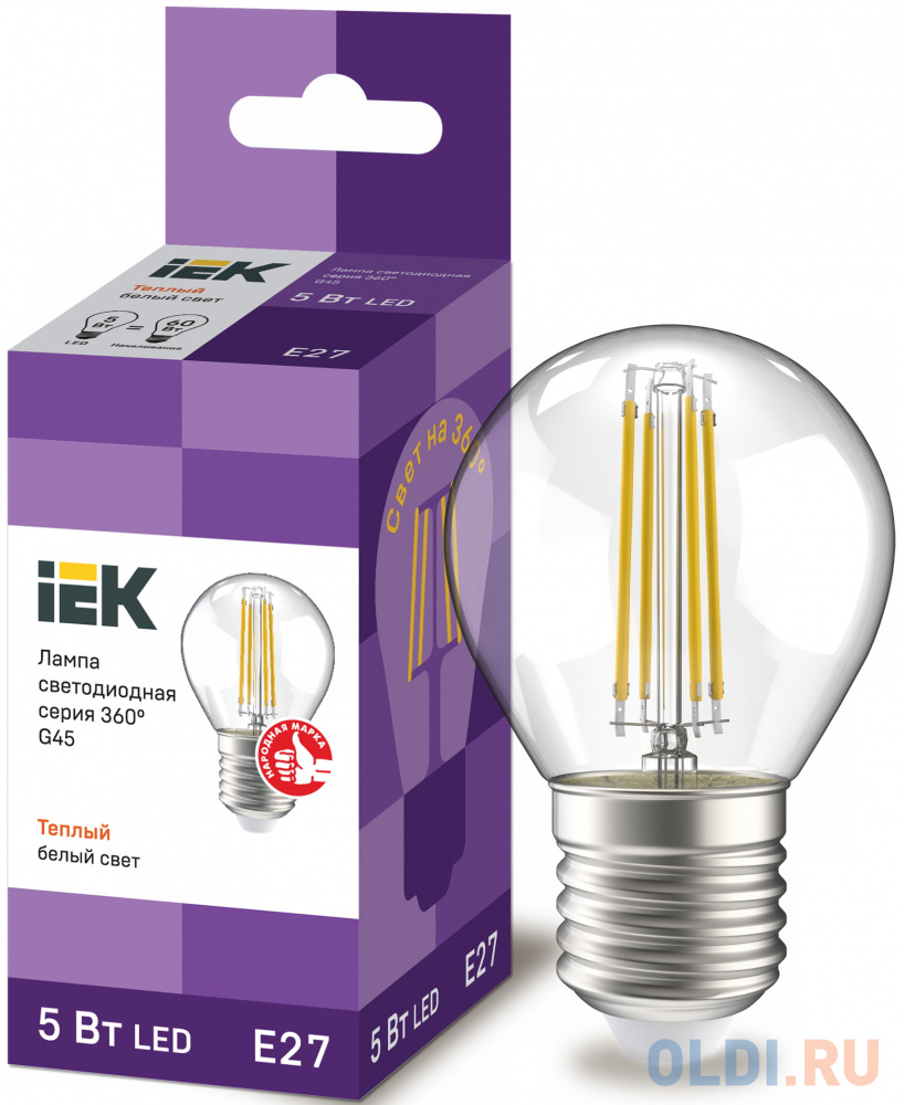 Iek LLF-G45-7-230-30-E27-CL Лампа LED G45 шар прозр. 7Вт 230В 3000К E27 серия 360°