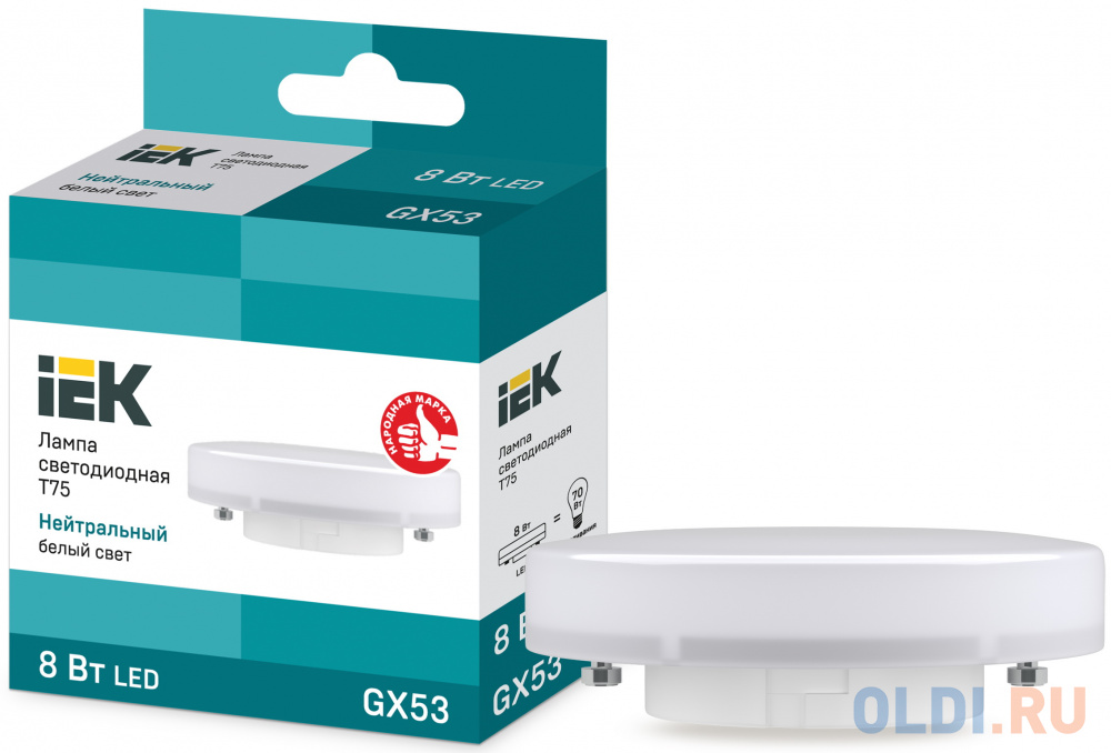 Iek LLE-T80-8-230-40-GX53 Лампа светодиодная ECO T75 таблетка 8Вт 230В 4000К GX53 IEK