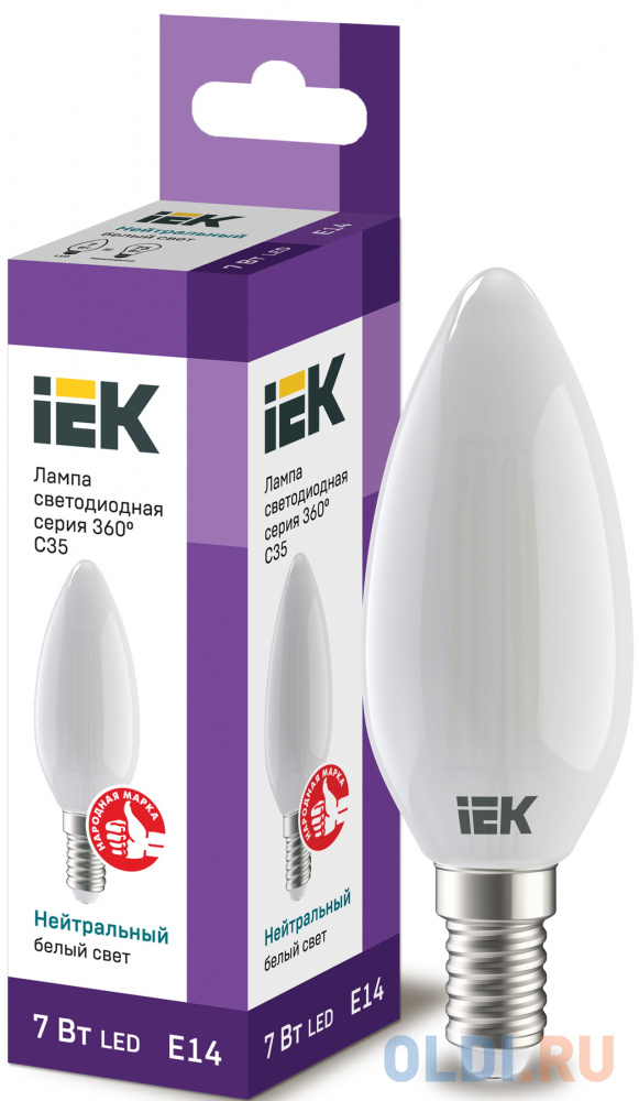 Iek LLF-C35-7-230-40-E14-FR Лампа LED C35 свеча матов. 7Вт 230В 4000К E14 серия 360° нож кухонный шеф 20 см серия universal arcos
