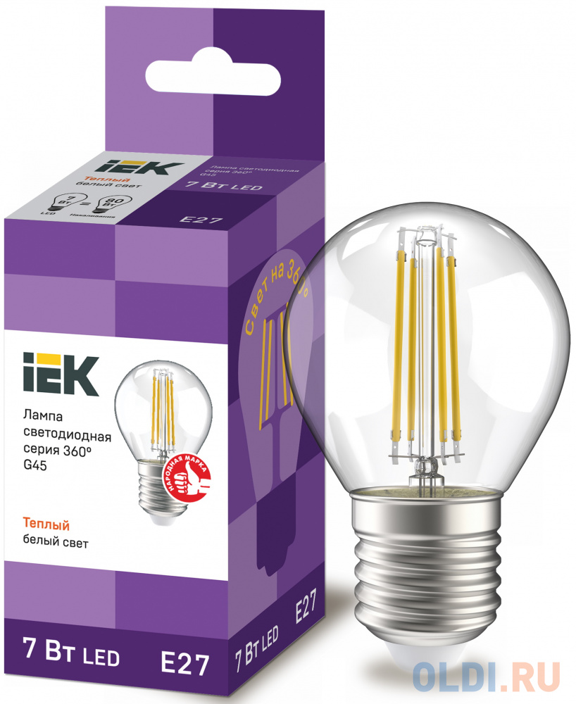

Лампа светодиодная шар IEK LLF-G45-5-230-30-E27-CL E27 5W 3000K