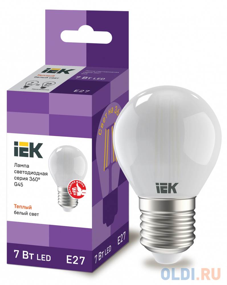 Лампа светодиодная груша IEK LLF-G45-7-230-30-E27-FR E27 7W 3000K от OLDI