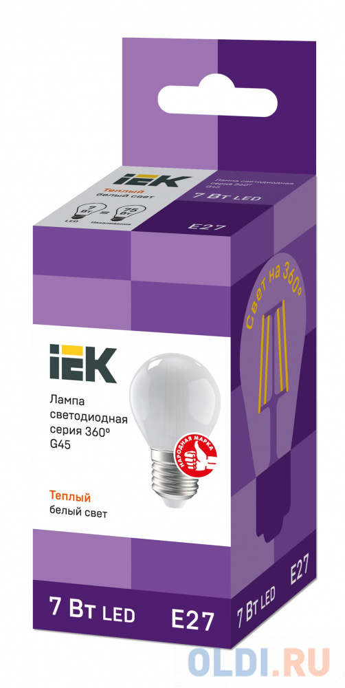 Лампа светодиодная груша IEK LLF-G45-7-230-30-E27-FR E27 7W 3000K от OLDI