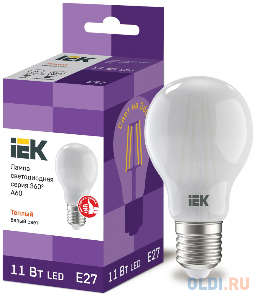 Iek LLF-A60-11-230-30-E27-FR Лампа LED A60 шар матов. 11Вт 230В 3000К E27 серия 360° от OLDI