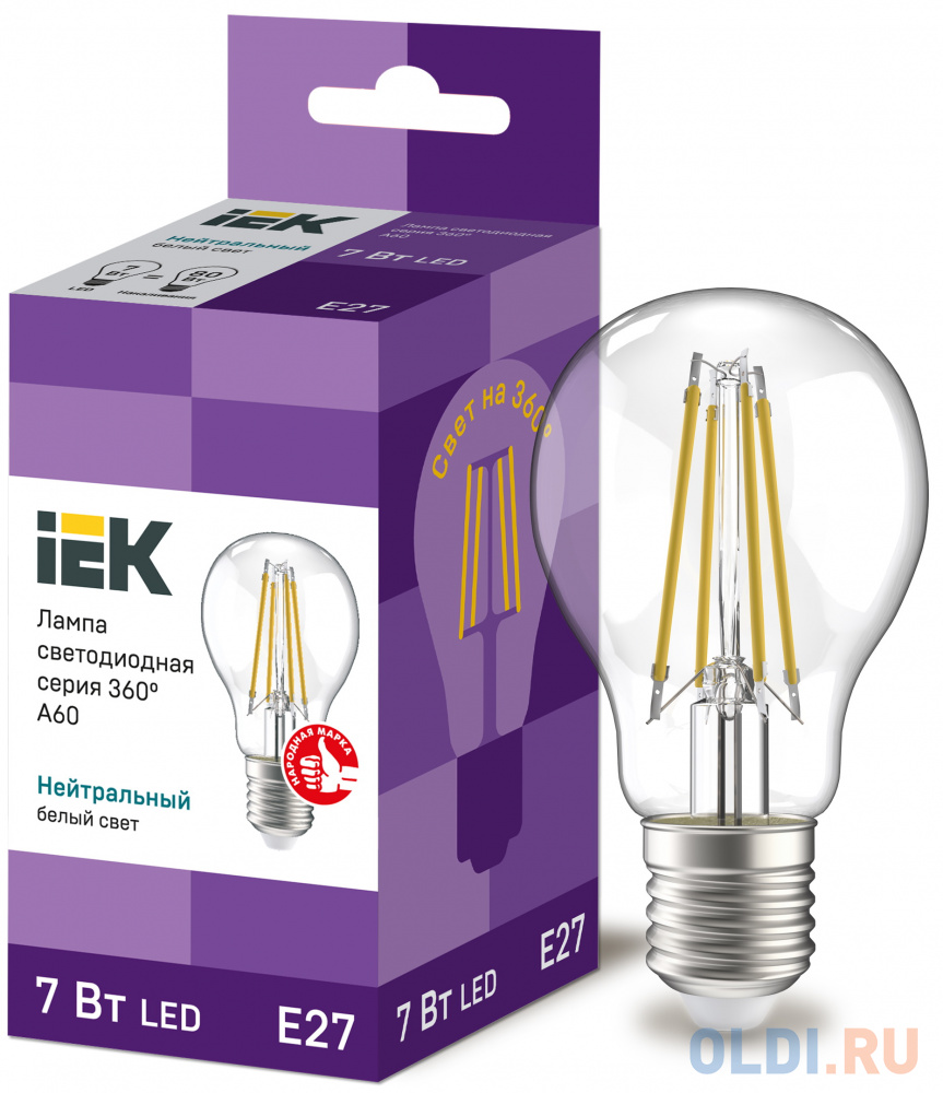 Iek LLF-A60-7-230-40-E27-CL Лампа LED A60 шар прозр. 7Вт 230В 4000К E27 серия 360° сковорода silampos 22 см серия europa 632122bm5122
