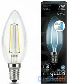 

GAUSS 103801207-S Светодиодная лампа LED Filament Свеча E14 7W 580lm 4100К step dimmable 1/10/50