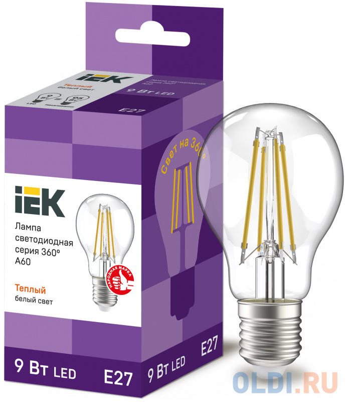 Iek LLF-A60-11-230-40-E27-CL Лампа LED A60 шар прозр. 11Вт 230В 4000К E27 серия 360° от OLDI