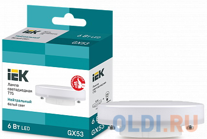 Iek LLE-T80-6-230-30-GX53 Лампа светодиодная ECO T75 таблетка 6Вт 230В 3000К GX53 IEK от OLDI